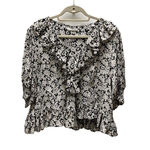 Doen Viola Black and White Floral Ruffled Top - Large - Picture 5 of 12